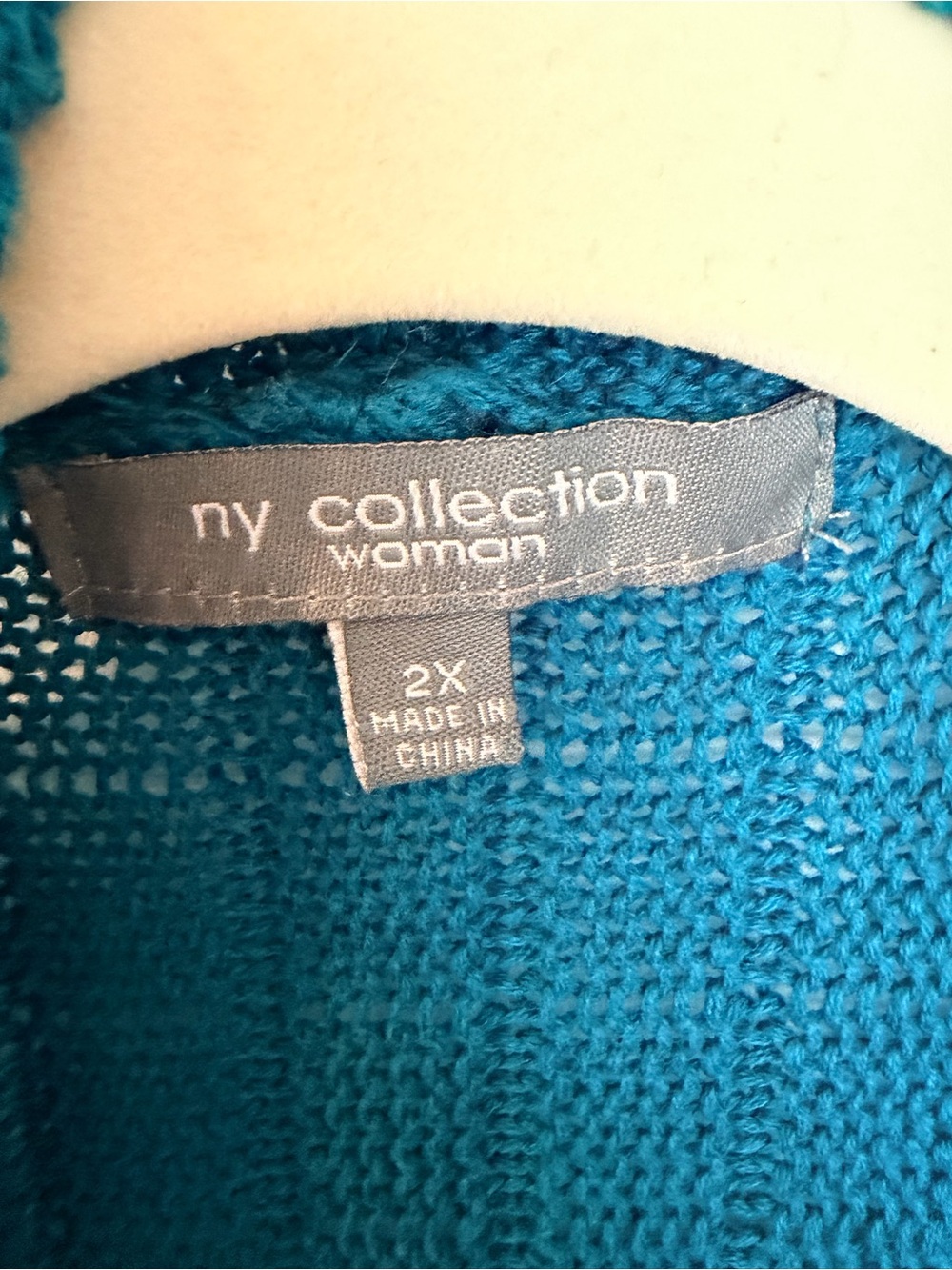 NY Collection Woman Turquoise Open Knit Cardigan 2X Boho Lightweight Duster - Picture 3 of 5